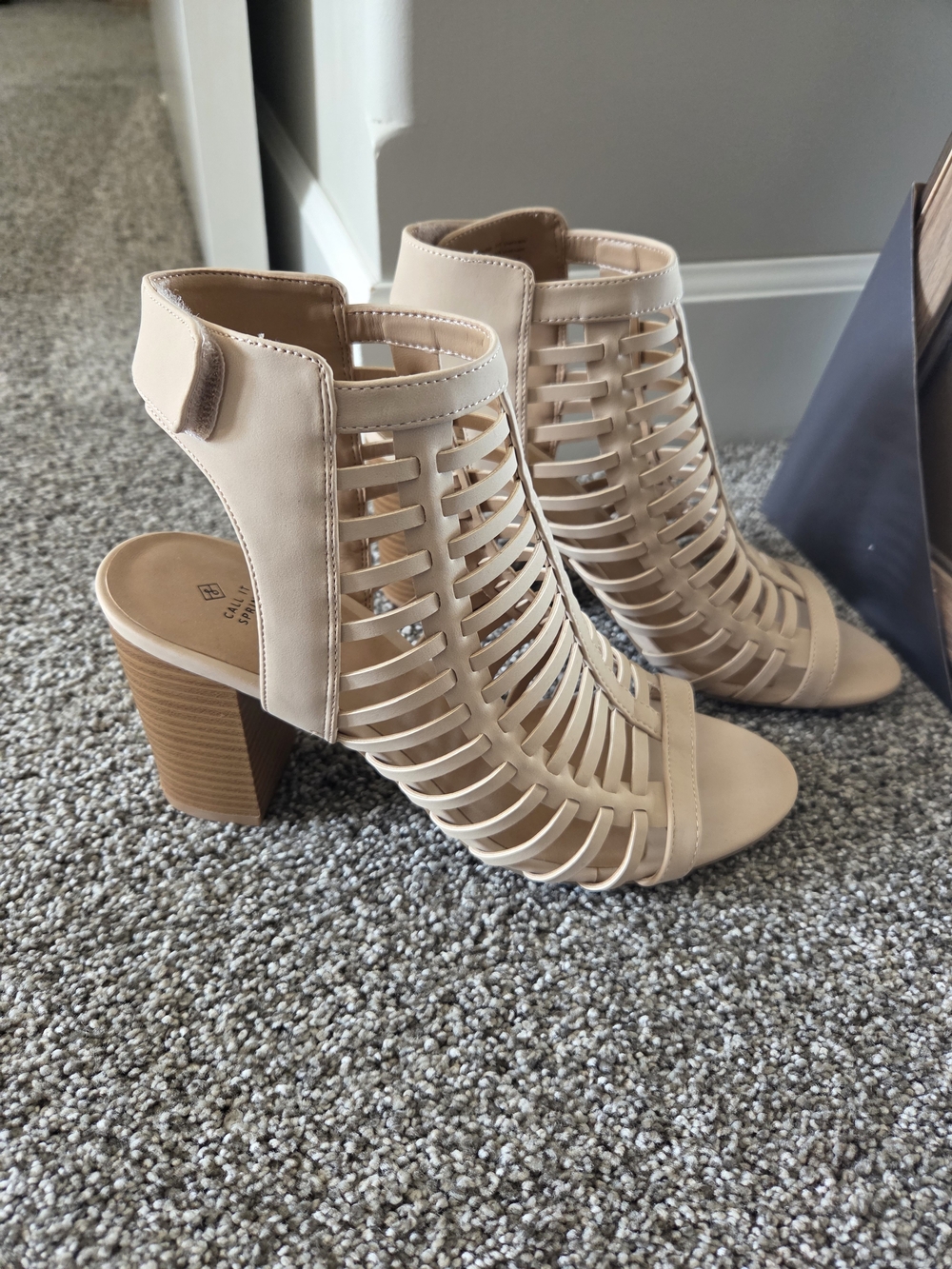 Call It Spring Nude Strappy Block Heel Sandals